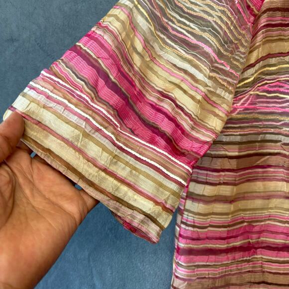 CitiKnits Sheer Seersucker Blouse Casual Button Down Striped Womens Small Artsy - Picture 3 of 11